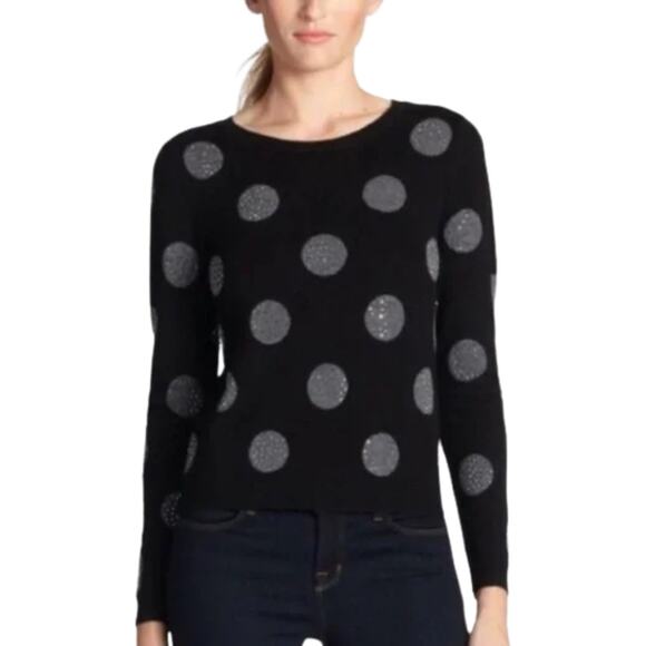 Alice + Olivia Wool Embellished Sweater Polka Dot Black Gray Studded Crewneck S - Picture 1 of 8